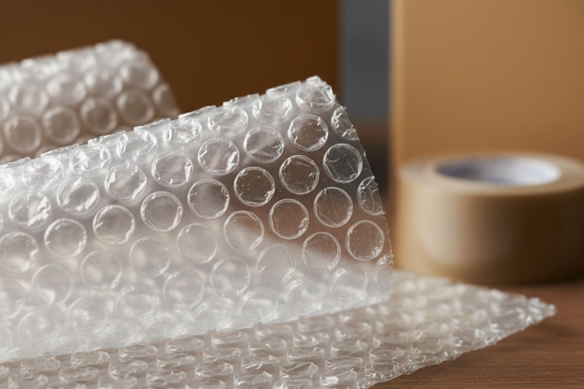 Luftpolsterfolie auf Tisch